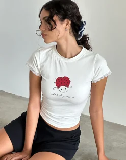 Motel Rocks Basic Tops | Printed Tops-Izzy Baby Tee in Off White 'Dont Bug Me' OffWhite'DontBugMe'
