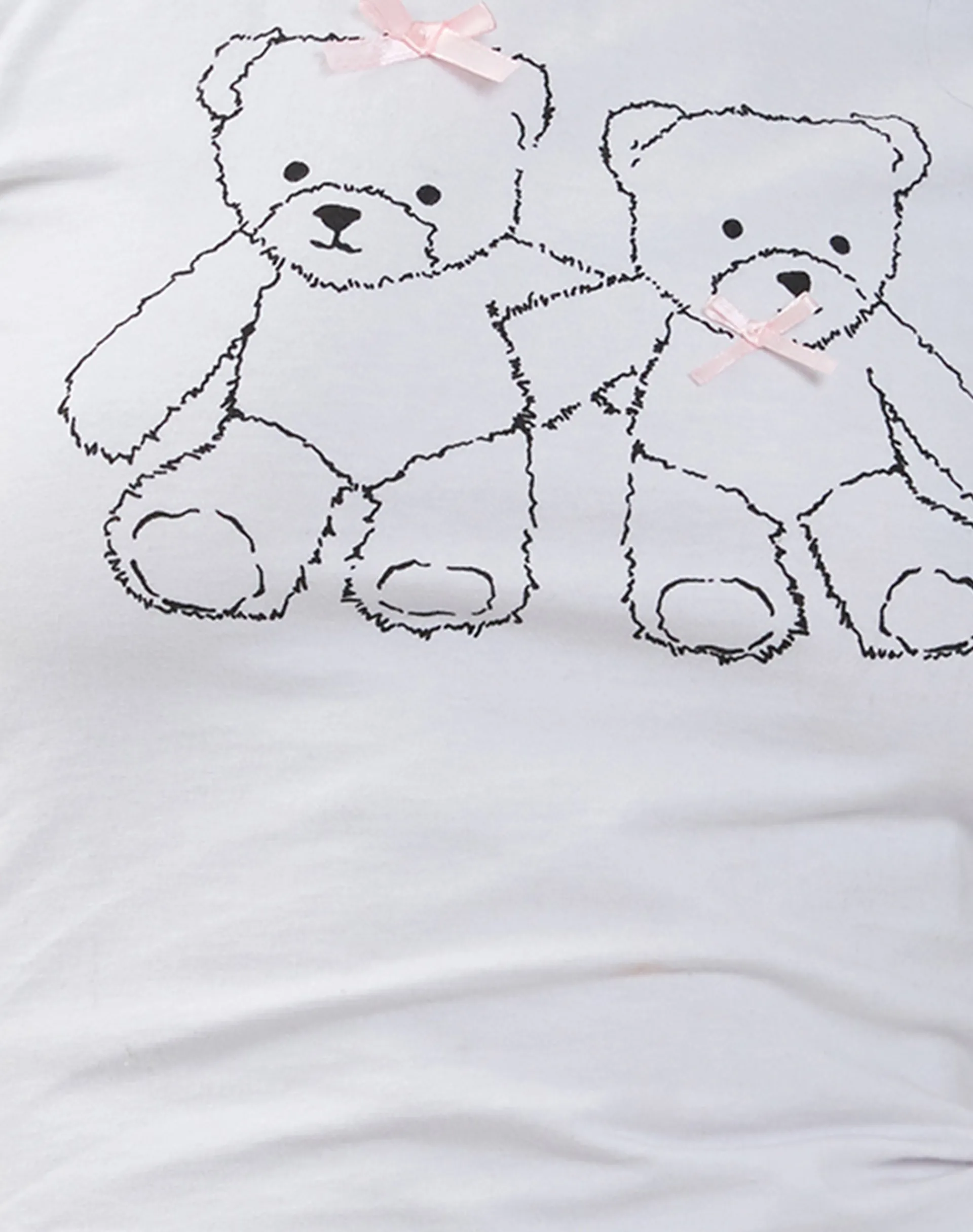 Motel Rocks Printed Tops | Tees-Izzy Lace Trim Baby Tee in White Teddy Motif WhiteTeddyMotif