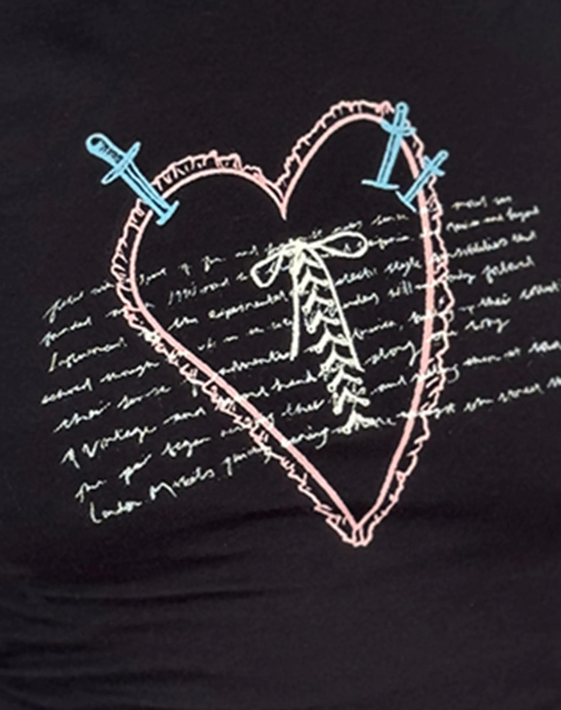 Motel Rocks Basic Tops | Printed Tops-Izzy Lace Trim Tee in Black Lace Up Heart Motif BlackLaceUpHeartMotif