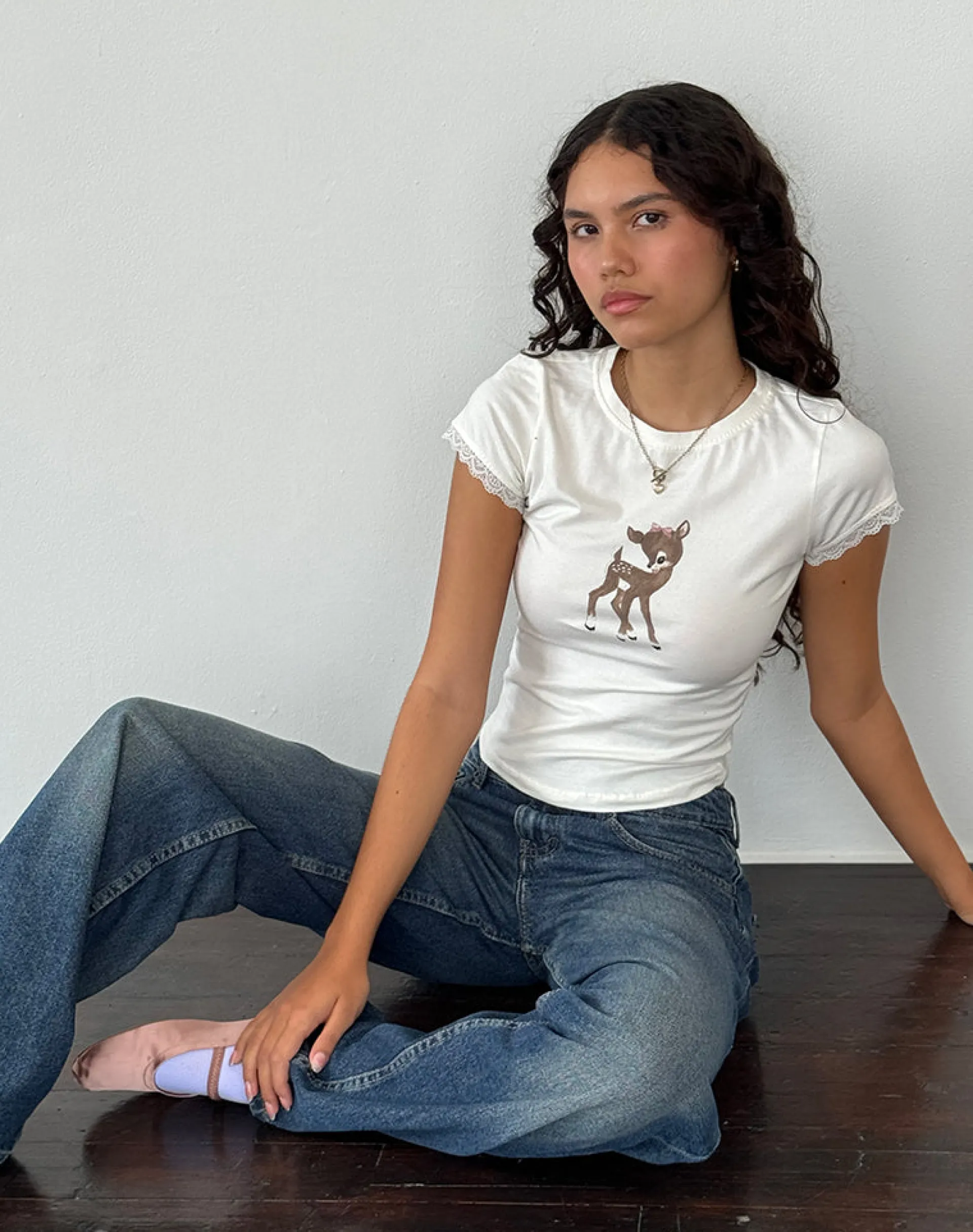Motel Rocks Tees-Izzy Top in Off White Deer Print OffWhiteDeerPrint