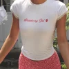 Motel Rocks Basic Tops | Printed Tops-Izzy Top in White Strawberry Girl Script WhiteStrawberryGirlScript