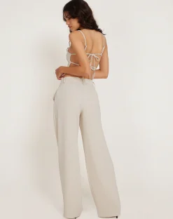 Motel Rocks Wide Leg Pants-Jabba Trouser in Light Cream lightcream