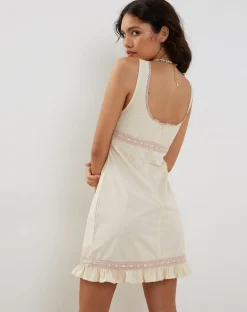 Motel Rocks Day Dresses | Mini Dresses-Jacena Lace Trim Mini Dress in Ivory