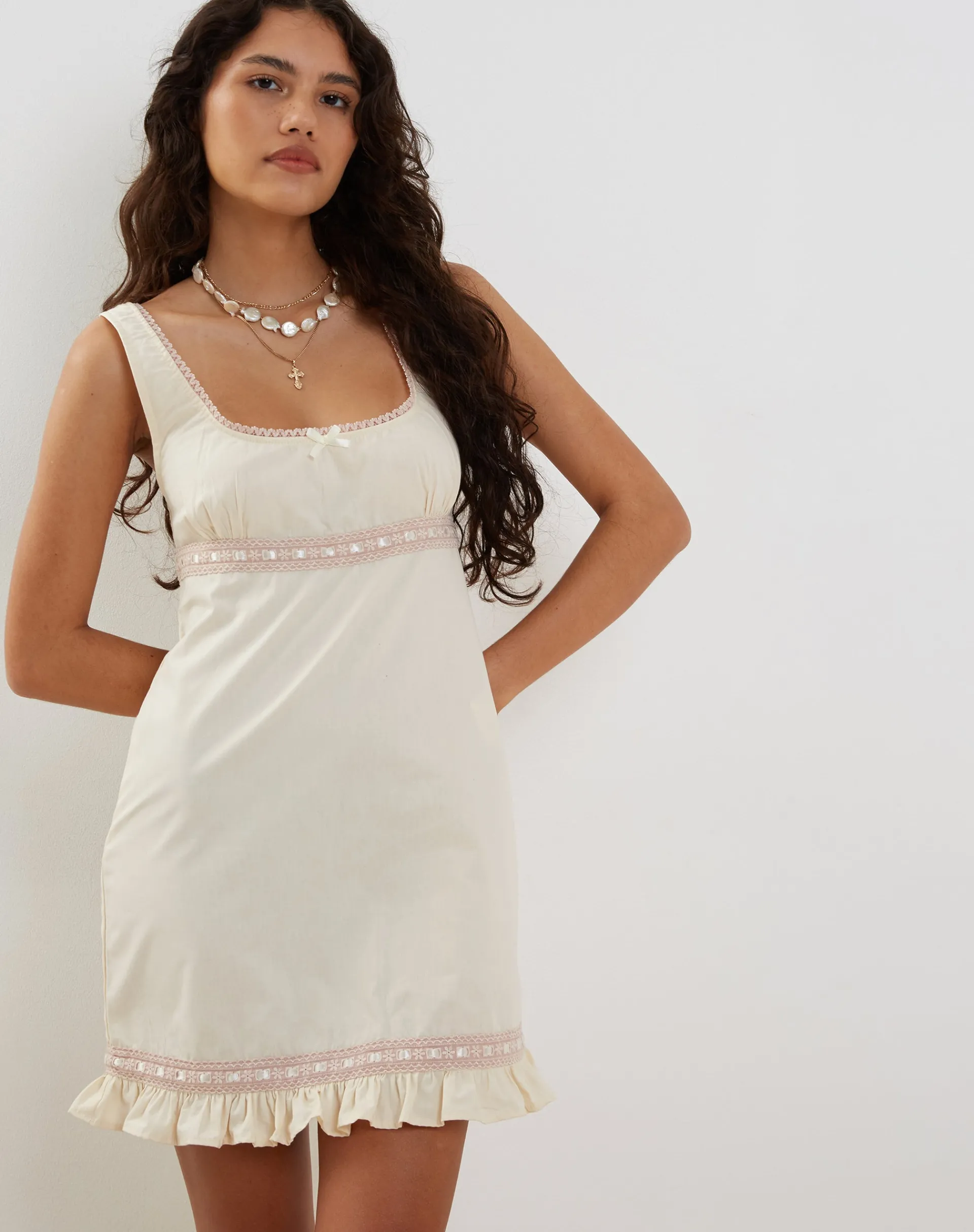 Motel Rocks Day Dresses | Mini Dresses-Jacena Lace Trim Mini Dress in Ivory