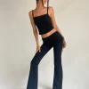 Motel Rocks Low Rise Pants-Jacie Jersey Flare Trouser in Black