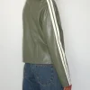 Motel Rocks Pu Jackets-Jacquie Zip Up Biker Jacket in PU Green with Ivory Stripe PUGreen