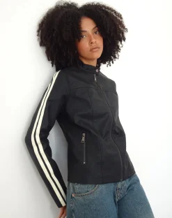 Motel Rocks Pu Jackets-Jacquie Zip Up Biker Jacket in PU Black PUBlack
