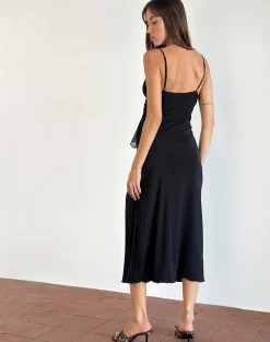 Motel Rocks Midi Dresses-Jacy Ruffle Midi Dress in Mesh Black