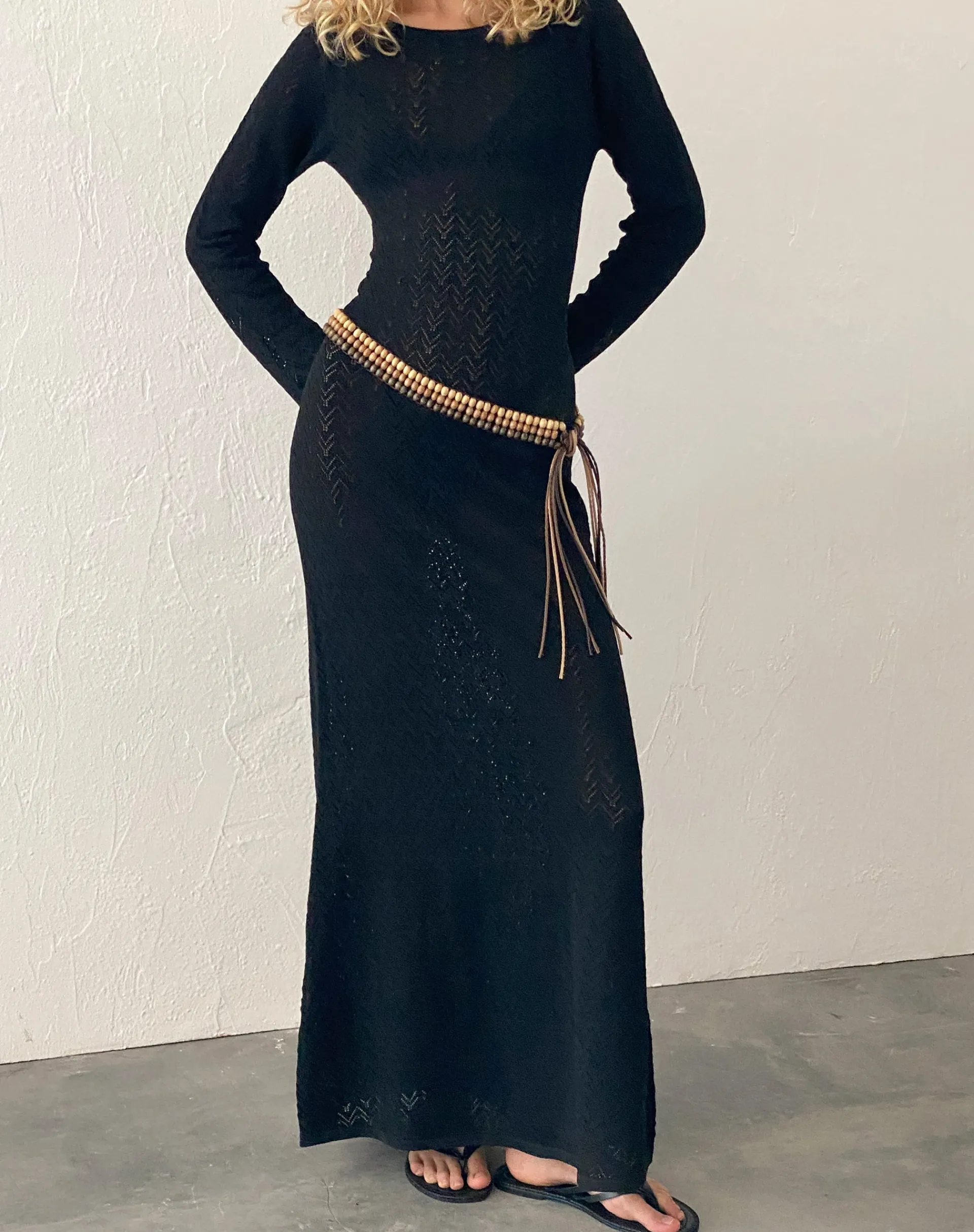 Motel Rocks Long Sleeve Dresses-Jadie Open Back Maxi Dress in Black