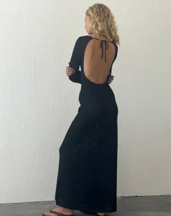 Motel Rocks Long Sleeve Dresses-Jadie Open Back Maxi Dress in Black