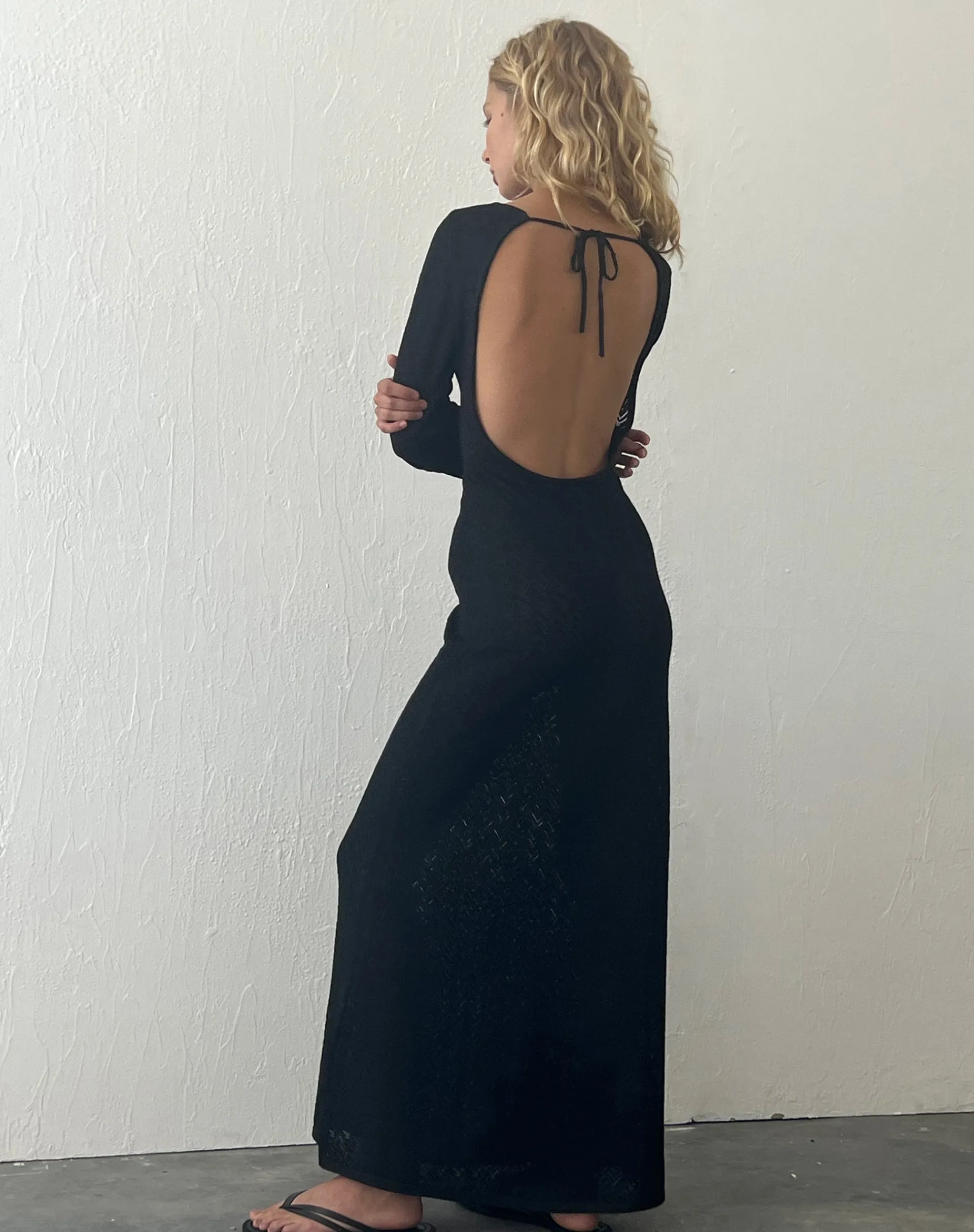 Motel Rocks Long Sleeve Dresses-Jadie Open Back Maxi Dress in Black