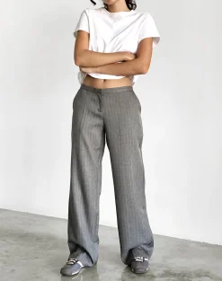 Motel Rocks Tailoring | Wide Leg Pants-Jaliba Smart Trouser in Grey Pinstripe Tailoring