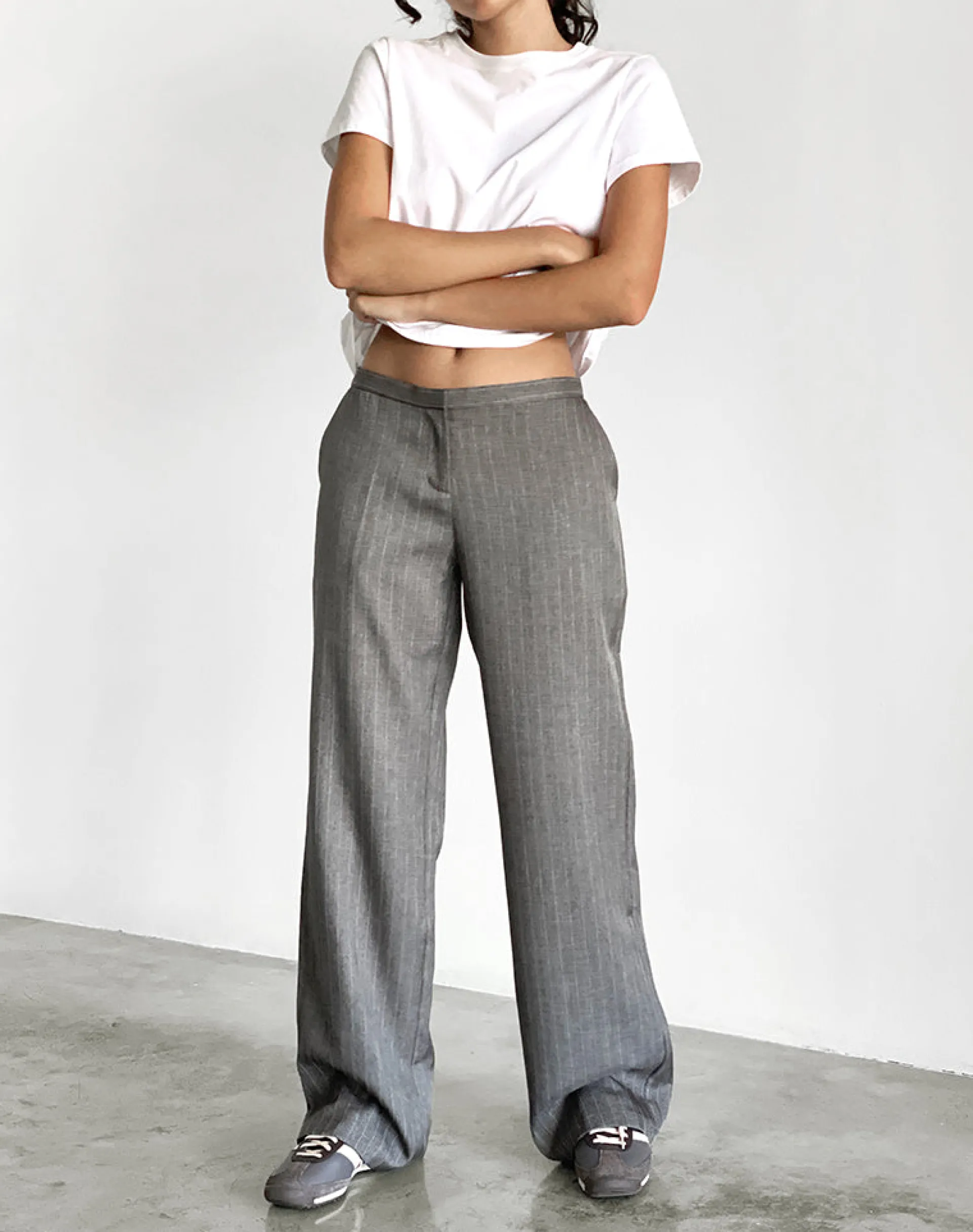 Motel Rocks Tailoring | Wide Leg Pants-Jaliba Smart Trouser in Grey Pinstripe Tailoring