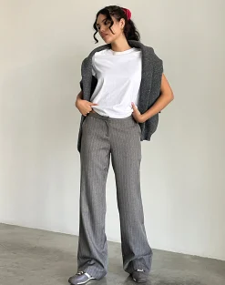Motel Rocks Tailoring | Wide Leg Pants-Jaliba Smart Trouser in Grey Pinstripe Tailoring