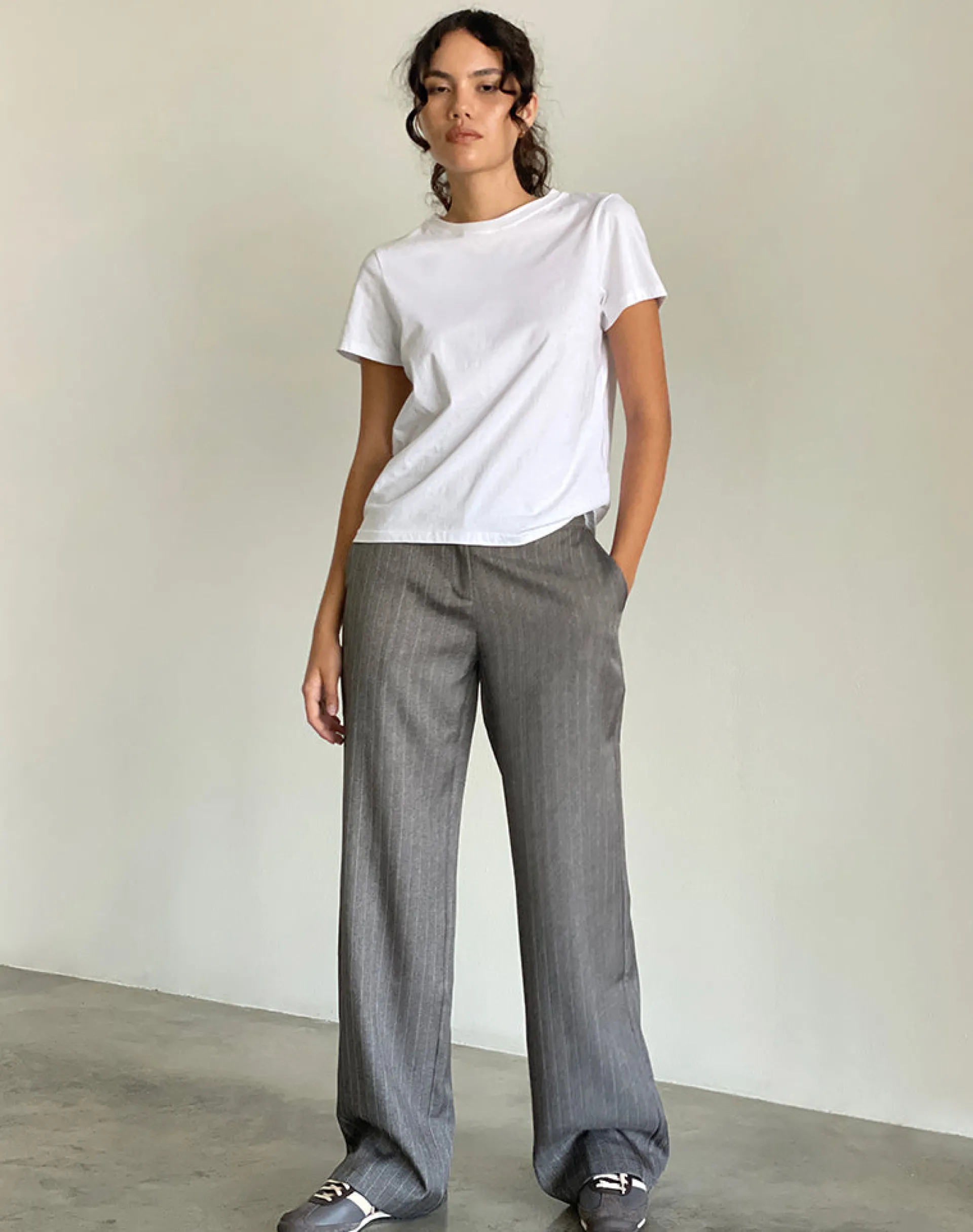 Motel Rocks Tailoring | Wide Leg Pants-Jaliba Smart Trouser in Grey Pinstripe Tailoring