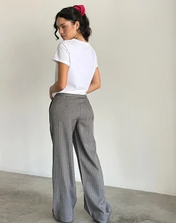 Motel Rocks Tailoring | Wide Leg Pants-Jaliba Smart Trouser in Grey Pinstripe Tailoring