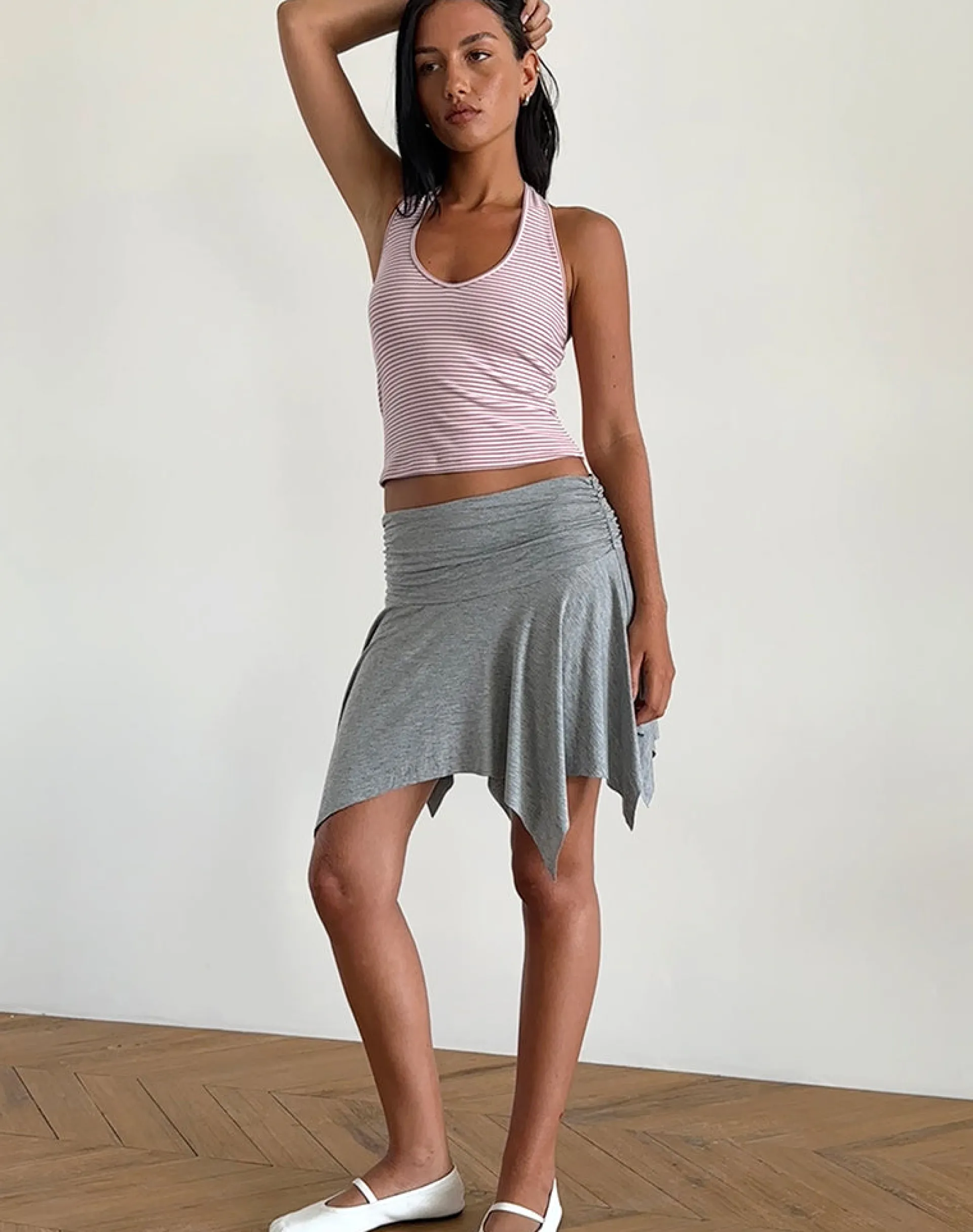 Motel Rocks Mini Skirts-Jamelia Mini Skirt in Soft Jersey Grey Marl