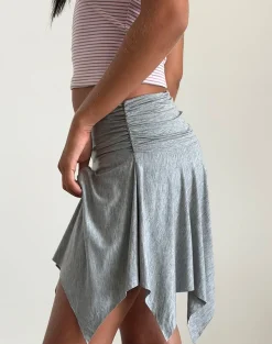Motel Rocks Mini Skirts-Jamelia Mini Skirt in Soft Jersey Grey Marl