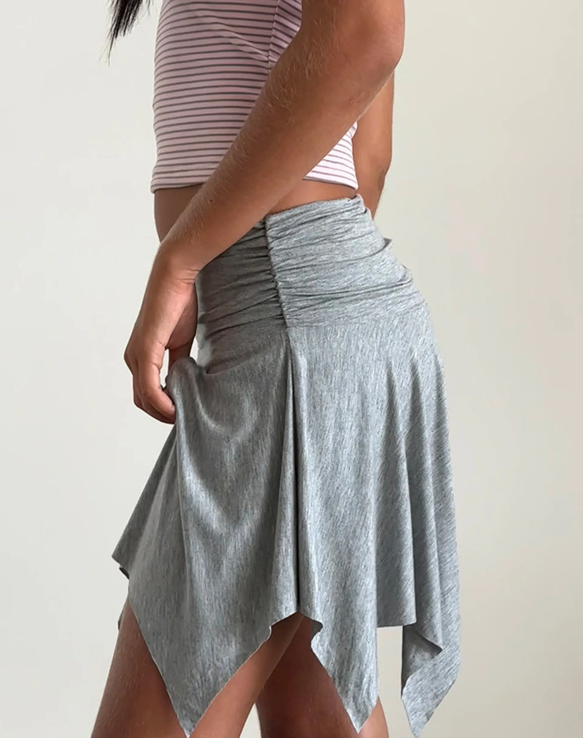 Motel Rocks Mini Skirts-Jamelia Mini Skirt in Soft Jersey Grey Marl