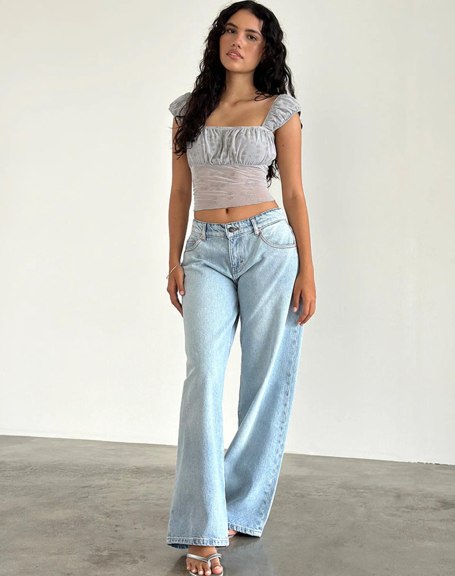 Motel Rocks Printed Tops-Jamet Top in Flock Chic Petals Grey