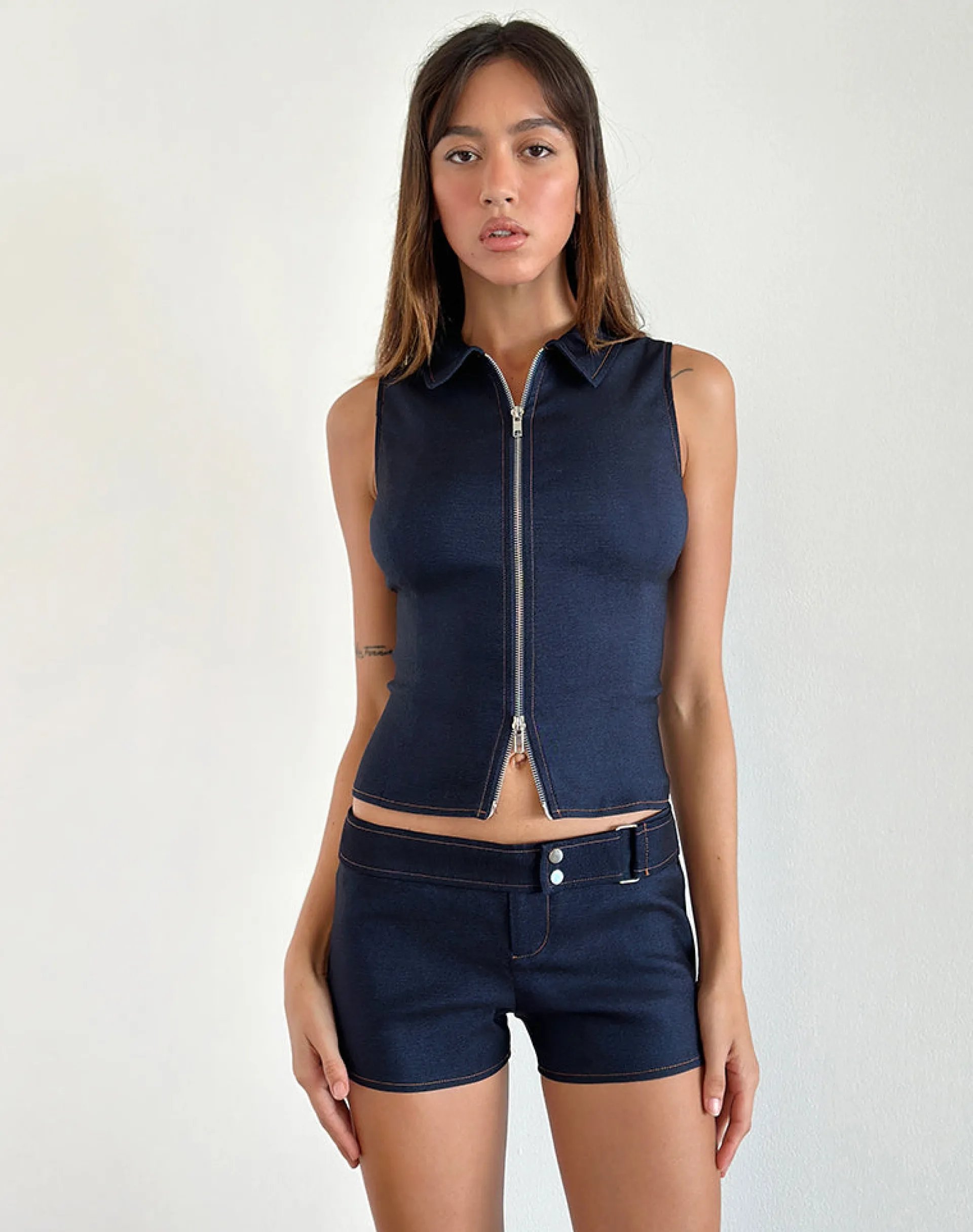 Motel Rocks Co-Ords | Vest Tops-Janae Vest Top in Chambray Denim ChambrayDenim