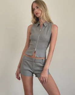 Motel Rocks Tailoring | Co-Ords-Janae Vest Top in Stretch Tailoring Grey StretchTailoringGrey