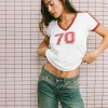 Motel Rocks Basic Tops | Printed Tops-Janan Top in Off White with Adrenaline Red Binding OffWhitewithAdrenalineRedBinding