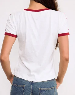 Motel Rocks Basic Tops | Printed Tops-Janan Top in Off White with Adrenaline Red Binding OffWhitewithAdrenalineRedBinding