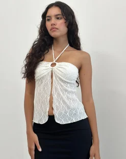 Motel Rocks Halterneck Tops | Going Out Tops-Janar Halterneck Top in Textured Ivory TexturedIvory