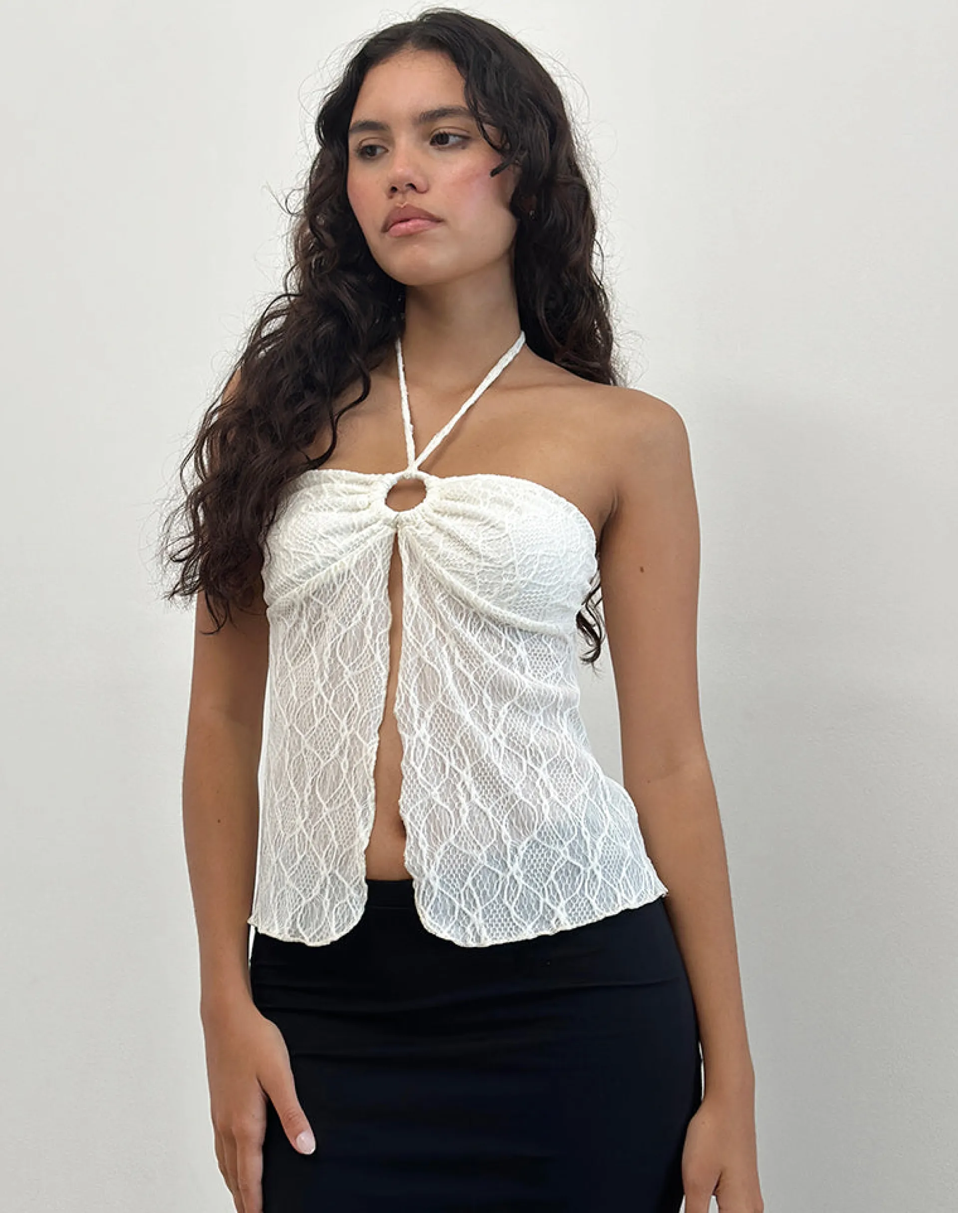 Motel Rocks Halterneck Tops | Going Out Tops-Janar Halterneck Top in Textured Ivory TexturedIvory