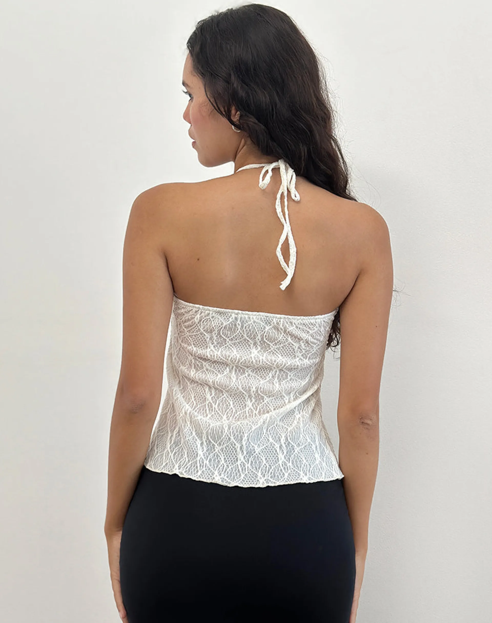 Motel Rocks Halterneck Tops | Going Out Tops-Janar Halterneck Top in Textured Ivory TexturedIvory
