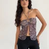 Motel Rocks Halterneck Tops | Printed Tops-Janar Top in Batik Botanical Brown BatikBotanicalBrown