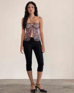 Motel Rocks Halterneck Tops | Printed Tops-Janar Top in Batik Botanical Brown BatikBotanicalBrown