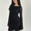 Motel Rocks Bodycon Dresses | Long Sleeve Dresses-Janawa Backless Mini Dress in Lace Black