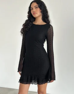 Motel Rocks Bodycon Dresses | Long Sleeve Dresses-Janawa Backless Mini Dress in Lace Black