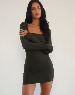 Motel Rocks Bodycon Dresses | Long Sleeve Dresses-Janjisu Bodycon Mini Dress in olive
