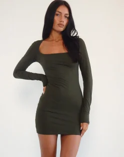 Motel Rocks Bodycon Dresses | Long Sleeve Dresses-Janjisu Bodycon Mini Dress in olive