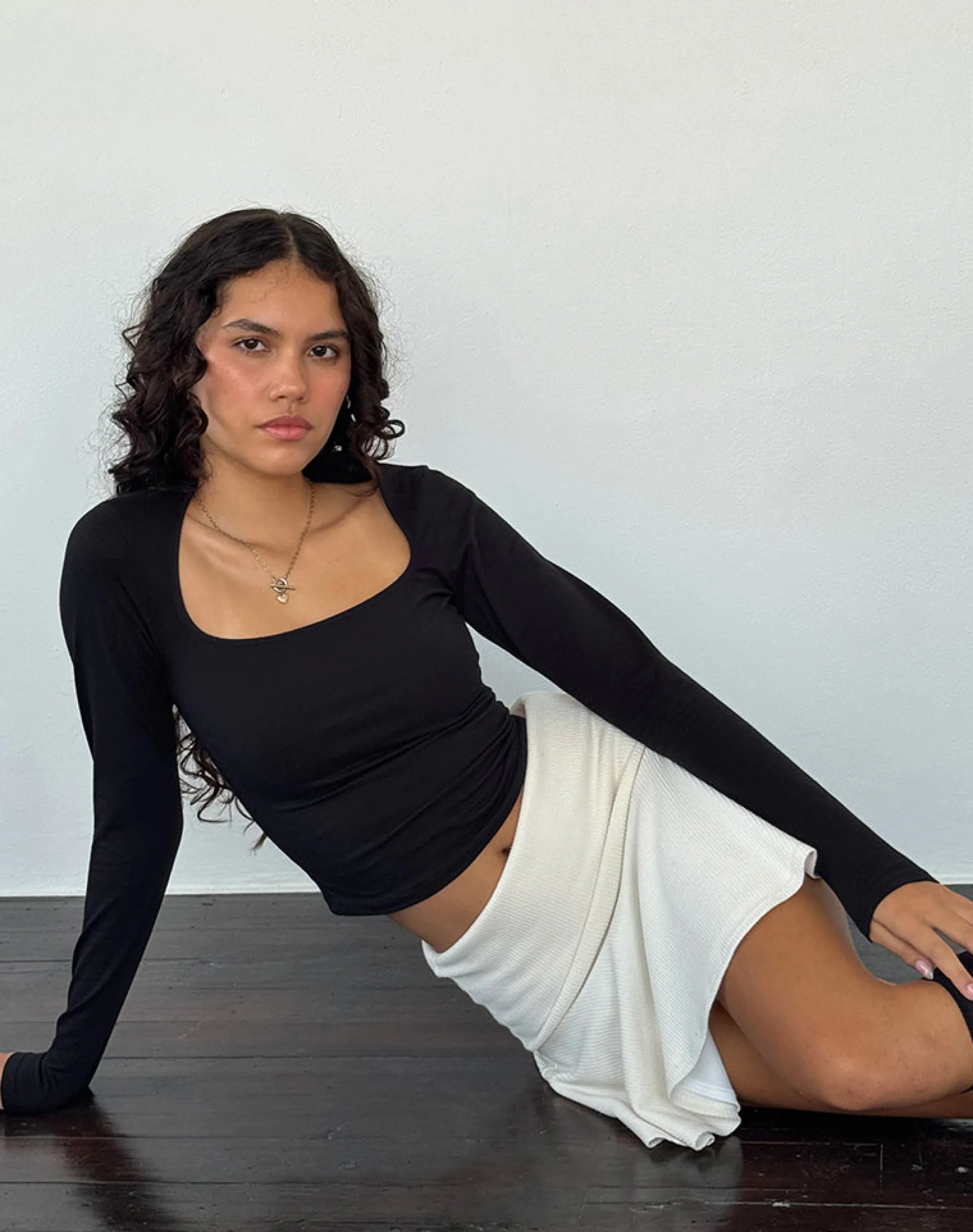 Motel Rocks Basic Tops | Long Sleeve Tops-Jansu Lycra Long Sleeve Top in Black