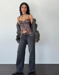 Motel Rocks Printed Tops-Jaraga Butterfly Top in Tonal Black Paisley tonalblackpaisley