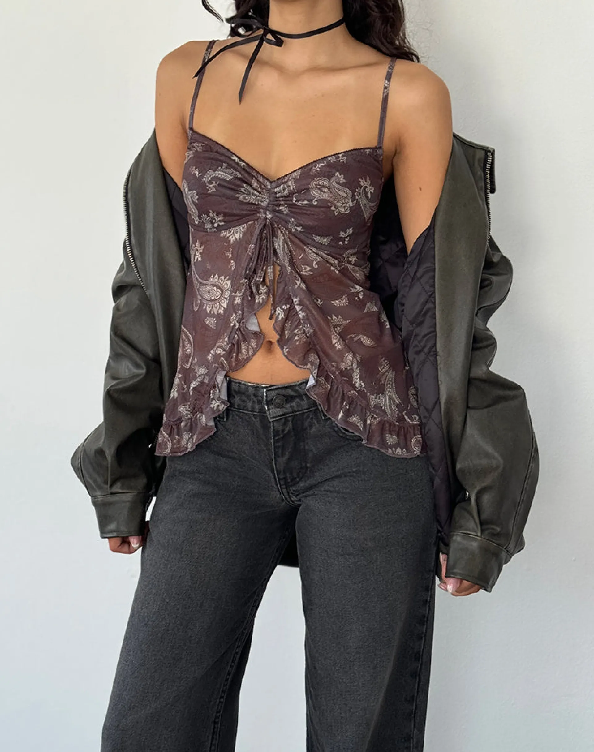 Motel Rocks Printed Tops-Jaraga Butterfly Top in Tonal Black Paisley tonalblackpaisley