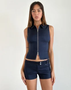 Motel Rocks Micro Shorts | Co-Ords-Jarli Hot Pants in Chambray Denim ChambrayDenim