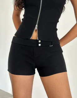 Motel Rocks Tailoring | Micro Shorts-Jarli Hot Pants in Stretch Tailoring Black StretchTailoringBlack