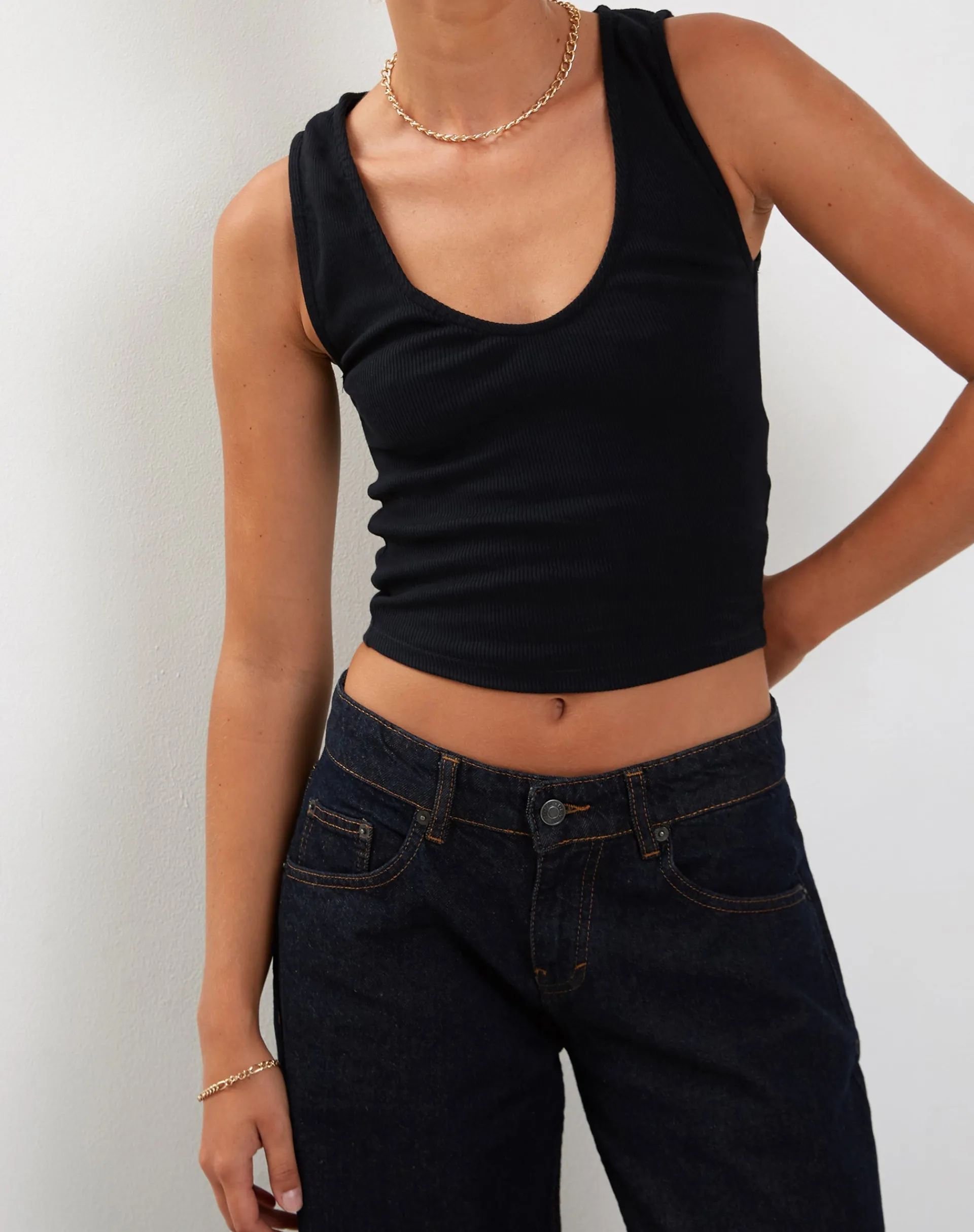 Motel Rocks Basic Tops-Jastio Vest Top in Ribbed Jersey black