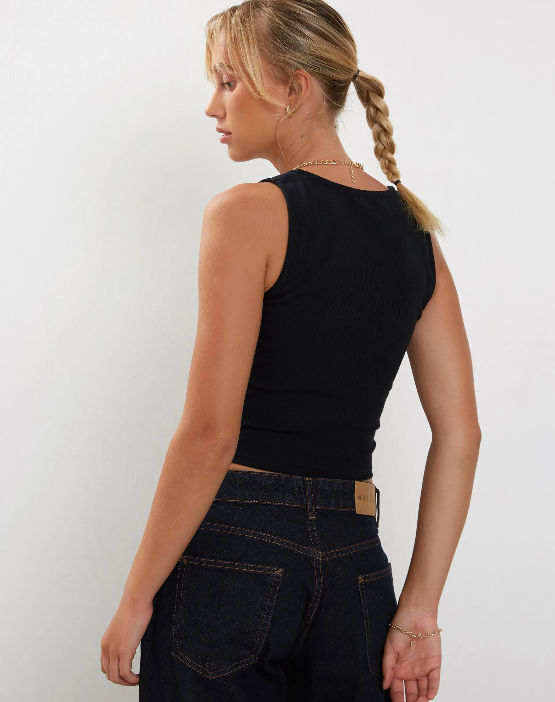 Motel Rocks Basic Tops-Jastio Vest Top in Ribbed Jersey black