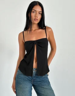 Motel Rocks Strappy Tops | Going Out Tops-Jastipa Longline Butterfly Top in Black