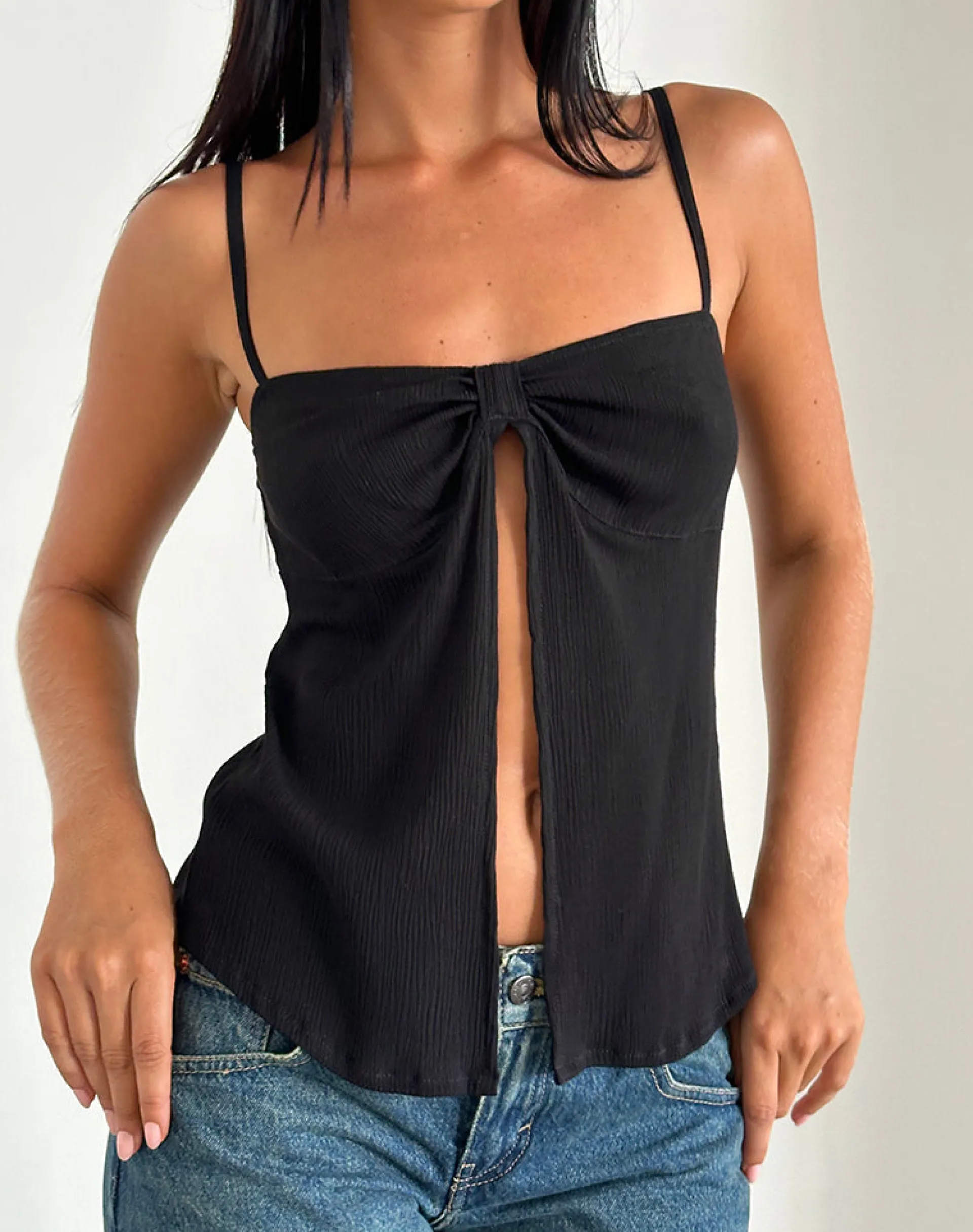 Motel Rocks Strappy Tops | Going Out Tops-Jastipa Longline Butterfly Top in Black