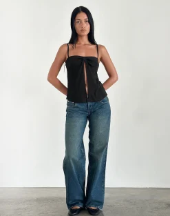 Motel Rocks Strappy Tops | Going Out Tops-Jastipa Longline Butterfly Top in Black