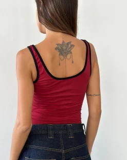 Motel Rocks Basic Tops | Vest Tops-Jastiya Top in Adrenaline Red with Black Binding AdrenalineRedwithBlackBinding