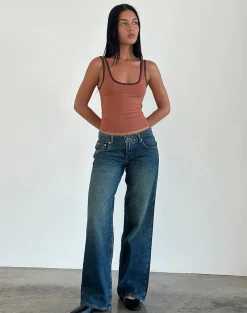 Motel Rocks Basic Tops | Strappy Tops-Jastiya Top in Brick with Brown Binding BrickwithBrownBinding