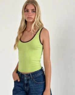 Motel Rocks Vest Tops | Basic Tops-Jastiya Top in Green Banana with Deep Mahogany Binding GreenBananawithDeepMahoganyBinding